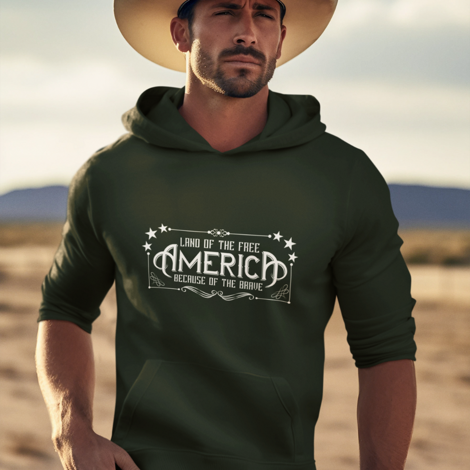 Land of the free hoodie: Proudly patriotic apparel for bravery and freedom! 🇺🇸