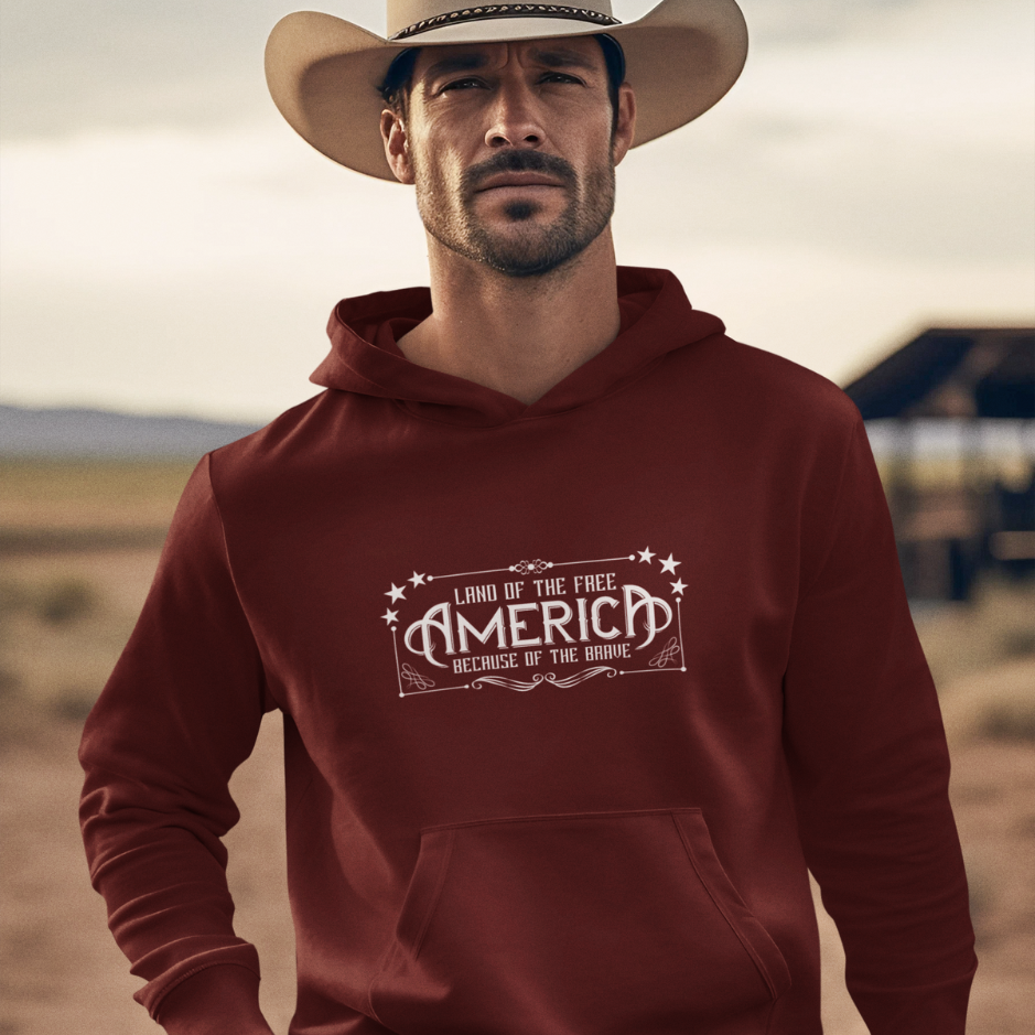 Land of the free hoodie: Proudly patriotic apparel for bravery and freedom! 🇺🇸