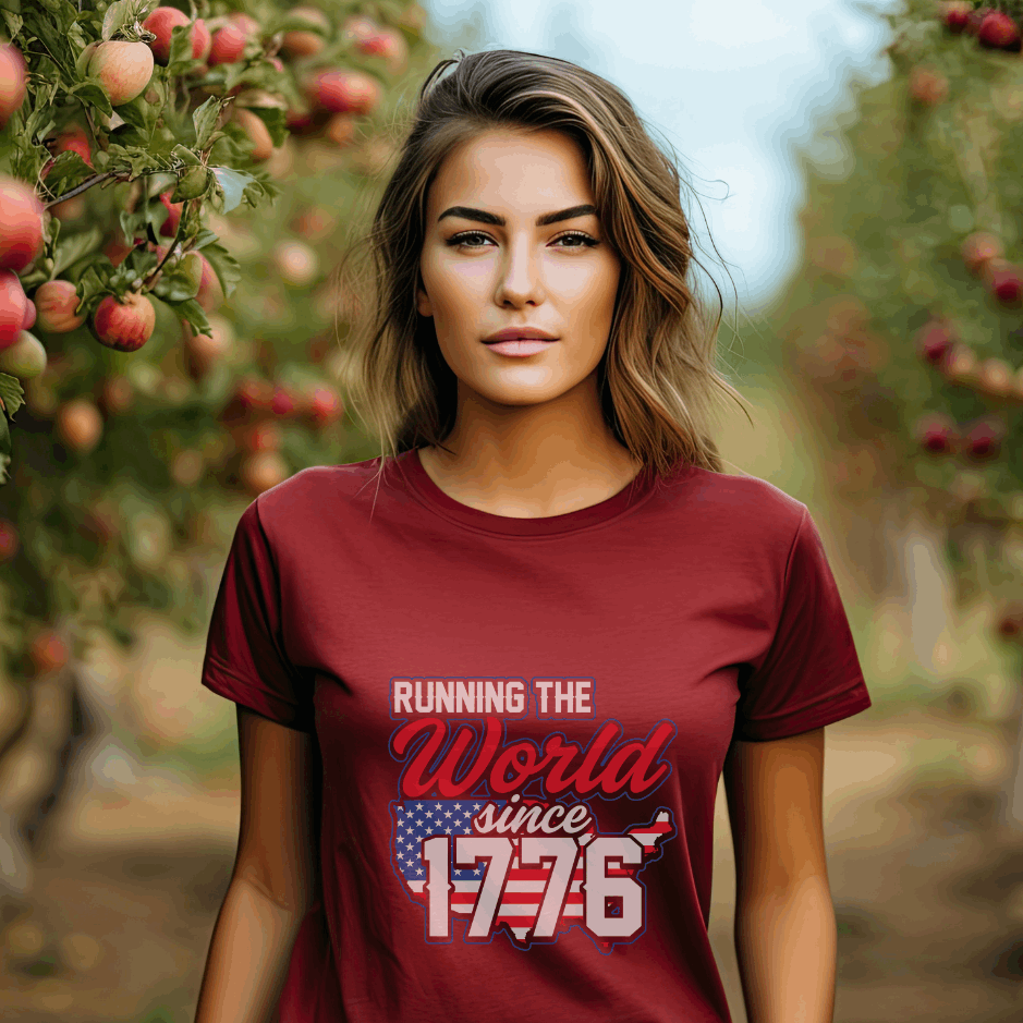 Flag USA, World Patriotic American, Cool Running The World Since 1776 T-Shirt, Celebrate Independence every Day, Spirit of the United States