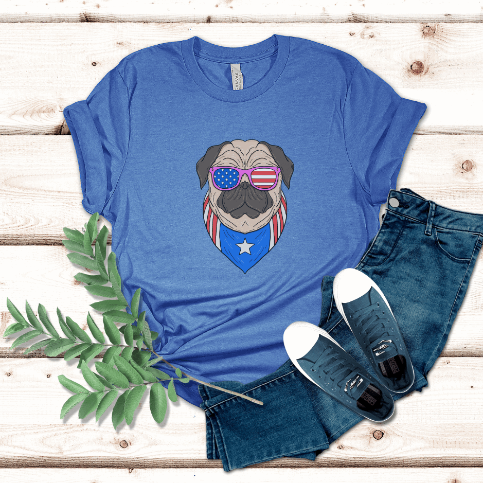 Patriotic American, Style Dog Patriotic T-Shirt, Flag USA, Funny Stylish Gift Dad, Pet Lover, Patriotic American Dog, Bulldog