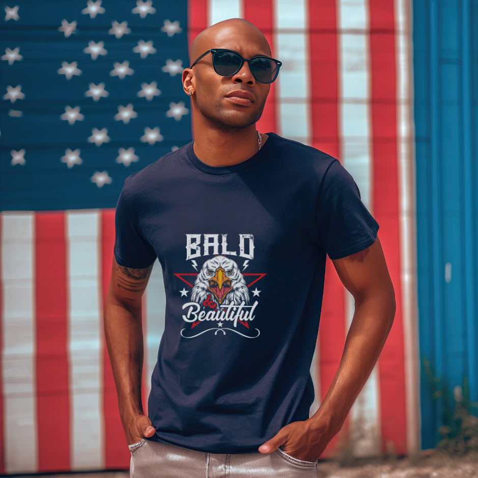 Bald and Beautiful : Patriotic American Humor Tee – Stylish Gift for Dad showcasing Confidence with a touch of Humor! - Urban Tees Streetwear