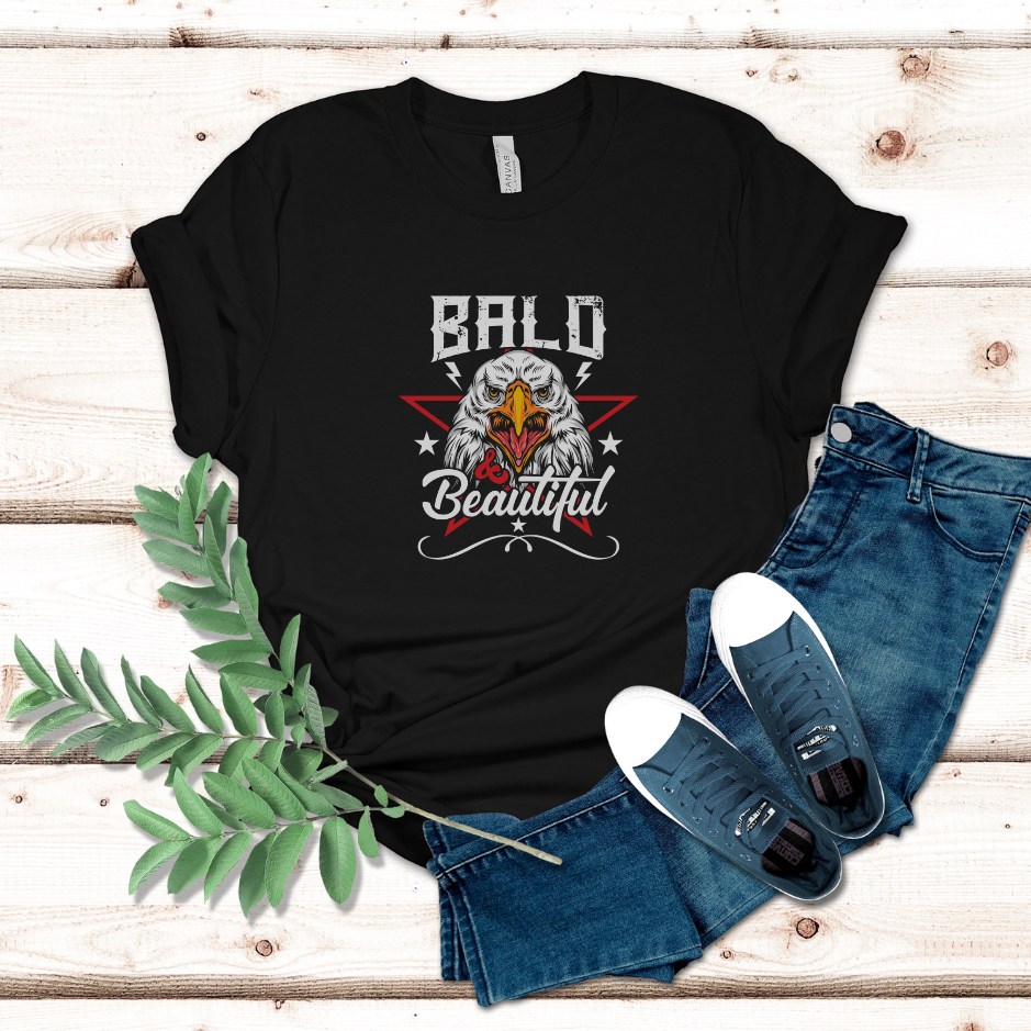 Bald and Beautiful : Patriotic American Humor Tee – Stylish Gift for Dad showcasing Confidence with a touch of Humor! - Urban Tees Streetwear